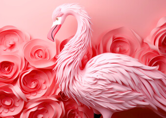 Abstract 3d pink background with pink flamingo