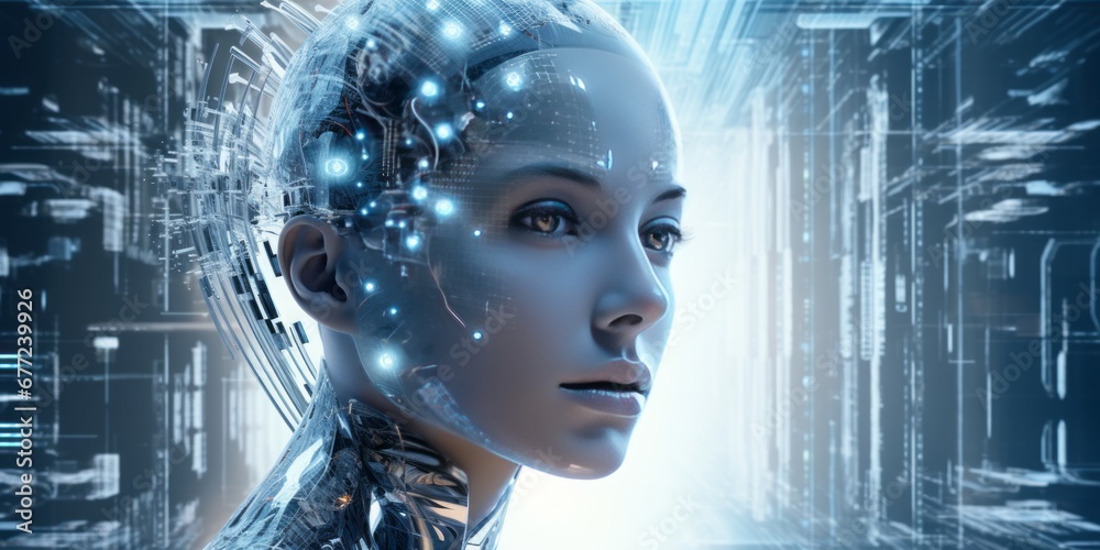 Poster smart artificial intelligence technology takes center stage in a futuristic backdrop, showcasing tec