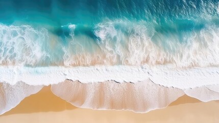 Ocean waves on the beach as a background Beautiful natural summer vacation holidays background Aerial top down view of beach and
