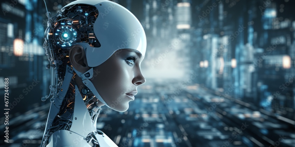 Poster smart artificial intelligence technology takes center stage in a futuristic backdrop, showcasing tec