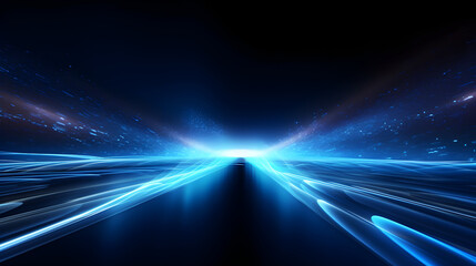 3d Abstract neon wallpaper. Glowing blue dynamic lines over black background. Light drawing trajectory