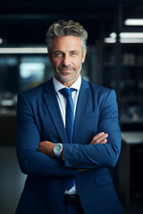 Fototapeta premium Senior businessman, Confident and successful mature man in business suit inside corporate building. High quality photo