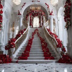 Wedding Backdrop, Marble Palace Floral Staircase, Stairs, Photography Backdrop, Photoshop Overlays