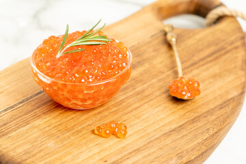 fresh red caviar of sturgeon on the table