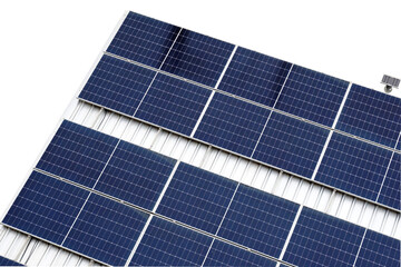 Isolated on a white background of solar panels installed on the roof of a building to be used as an...
