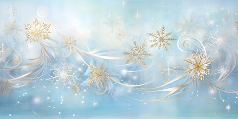 Celestial Snowfall Serenity, gentle blue and gold Christmas   background 