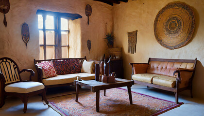 Southwest allure, Adobe tones, tribal patterns, and leather furniture for a desert-inspired haven.