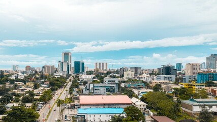 Aerial view of Ikoyi islands buildings and trees in Lagos, Nigeria