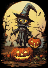 American Retro Halloween Postcard Illustrations, Ephemera-inspired, Eccentric