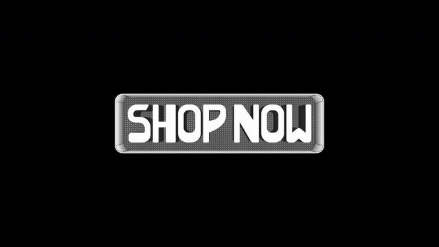 Animation Text shop now button White with star RGB + Alpha transparent background