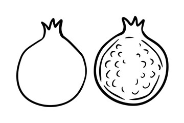 Pomegranate hand drawn set. Silhouette isolated on white background. Garnet icons.	