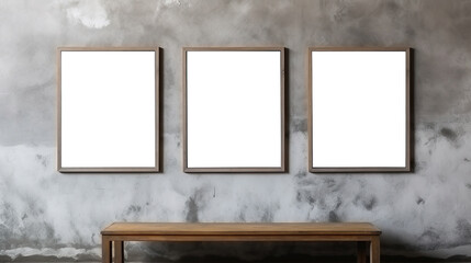 Photo frame on the Loft cement wall, isolated on transparent background.