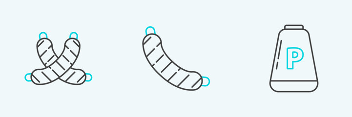 Set line Pepper, Crossed sausage and Sausage icon. Vector