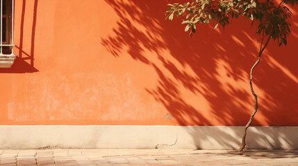 tree shadow on terracotta red brown orange house background