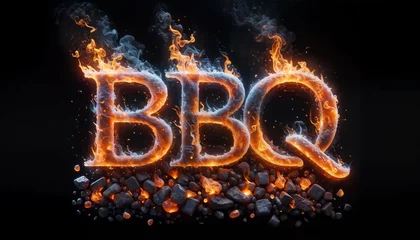 Fotobehang BBQ word written text in flames © ibreakstock