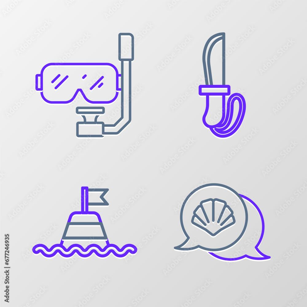 Canvas Prints set line scallop sea shell, floating buoy on the, knife and diving mask and snorkel icon. vector