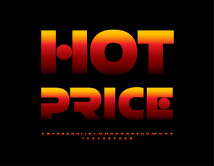 Vector promo banner Hot Price. Unique Flaming Font. Artistic Alphabet Letters and Numbers set