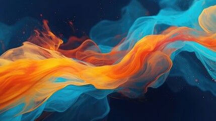 Spectacular image of blue and orange liquid ink churning together with a realistic texture and great quality Digital art 3D