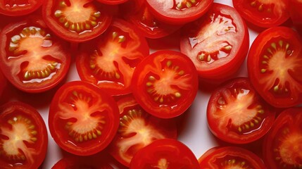 Sliced red tomatoes filling the entire frame food background