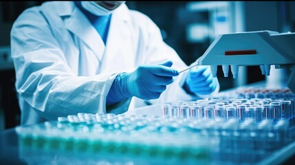 Scientist handling samples in lab for analysis With copyspace for text 