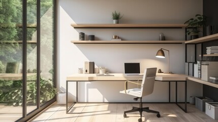 sleek and minimalist home office setup with a sleek desk ergonomic chair minimalist decor and ample natural light offering a