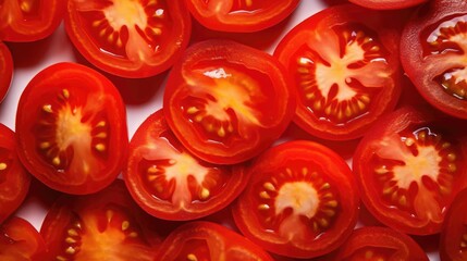 Sliced red tomatoes filling the entire frame food background