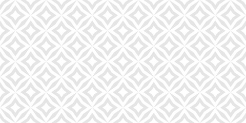 Vector abstract geometric floral seamless pattern. Subtle white and light gray background. Simple minimal oriental ornament. Delicate texture with diamond shapes, stars, rhombuses, grid. Repeat design - obrazy, fototapety, plakaty