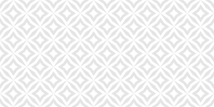 Vector abstract geometric floral seamless pattern. Subtle white and light gray background. Simple minimal oriental ornament. Delicate texture with diamond shapes, stars, rhombuses, grid. Repeat design