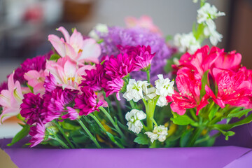 A large colorful bouquet of cut flowers. Test shooting with an old manual lens.