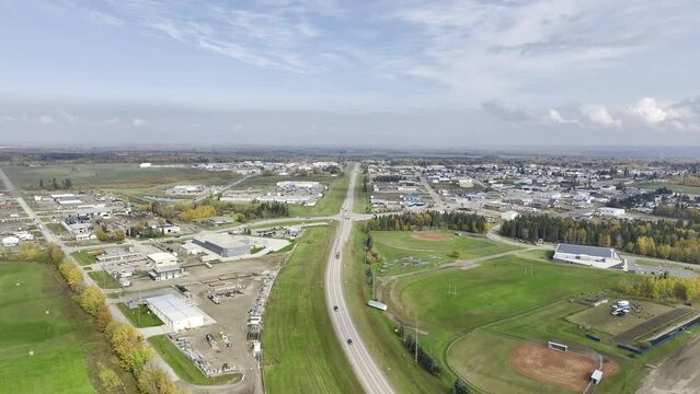 Dynamic drone video of Drayton Valley, Canada in northern Alberta