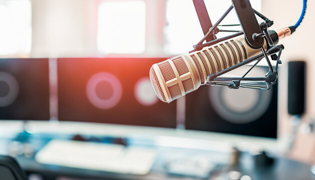 Professional microphone in radio studio