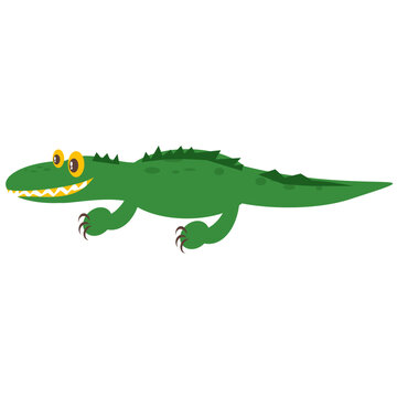 Cartoon green crocodile with yellow eyes and long tail