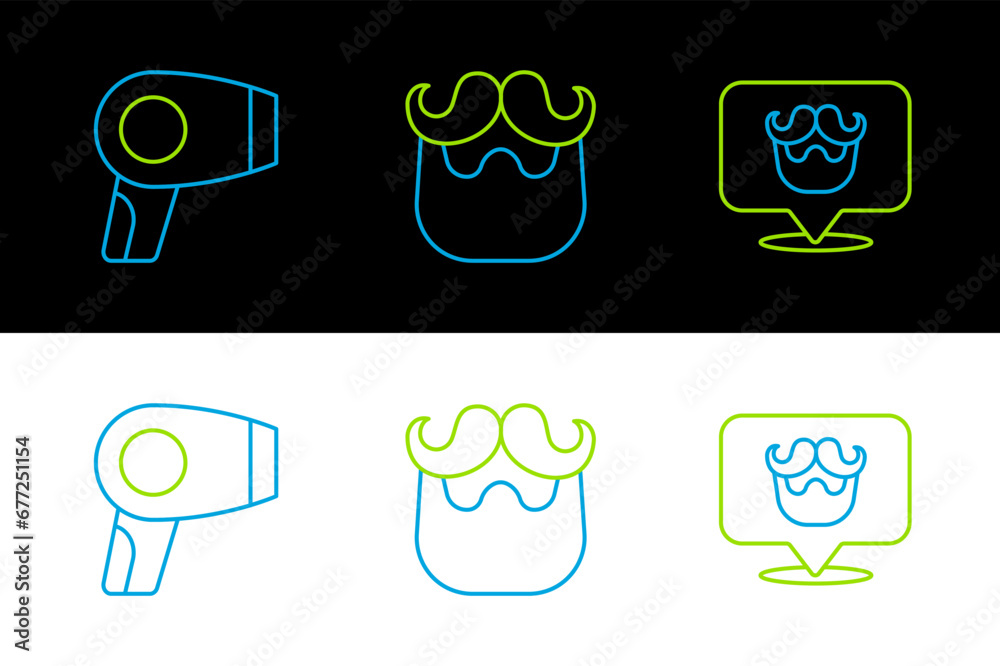 Wall mural set line barbershop, hair dryer and mustache and beard icon. vector