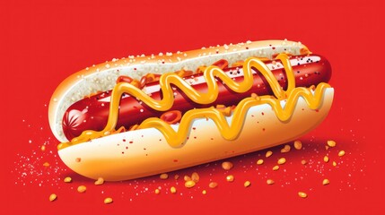 Hotdog Halftone Illustration on a Red background