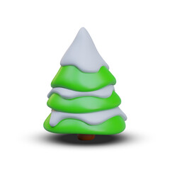 Small snowy Christmas tree in vertical position. Color vector illustration in cartoon style. Volumetric icon for New Year design. Image for winter decoration, fir