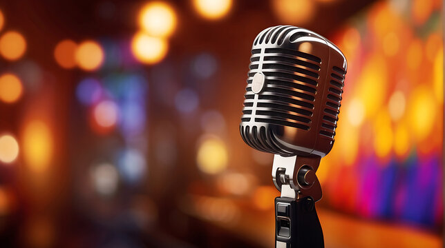 Retro microphone on stage background