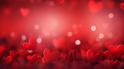 Valentines day background, abstract panorama background with red hearts. Design for valentine card, invitation card. Copy space available. Beautiful design for valentine.