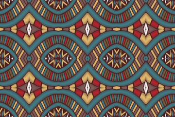 Ethnic abstract Pattern Seamless ikat pattern in tribal, folk embroidery, and Asia style. Aztec geometric art ornament print. Design for carpet, wallpaper, clothing, wrapping, fabric, cover.