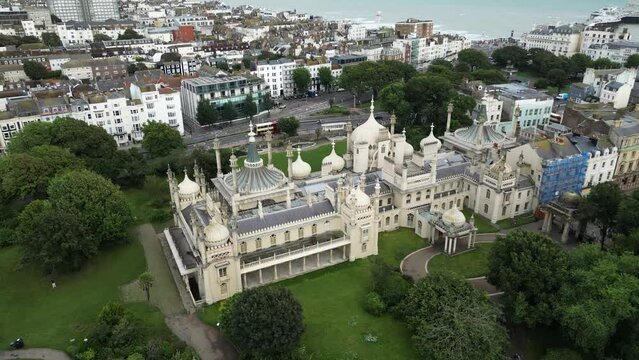 Aerial view of Brighton Royal Pavilion in Brighton and Hove city, England