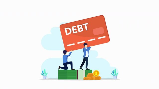 Credit card debt concept, Frustrated businessman having financial problems, debts and loans. 2d video animation 4k clip