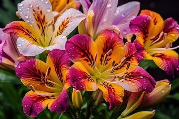 Colorful alstroemeria flowers in the garden. Mother's day concept with a space for a text. Valentine day concept with a copy space.