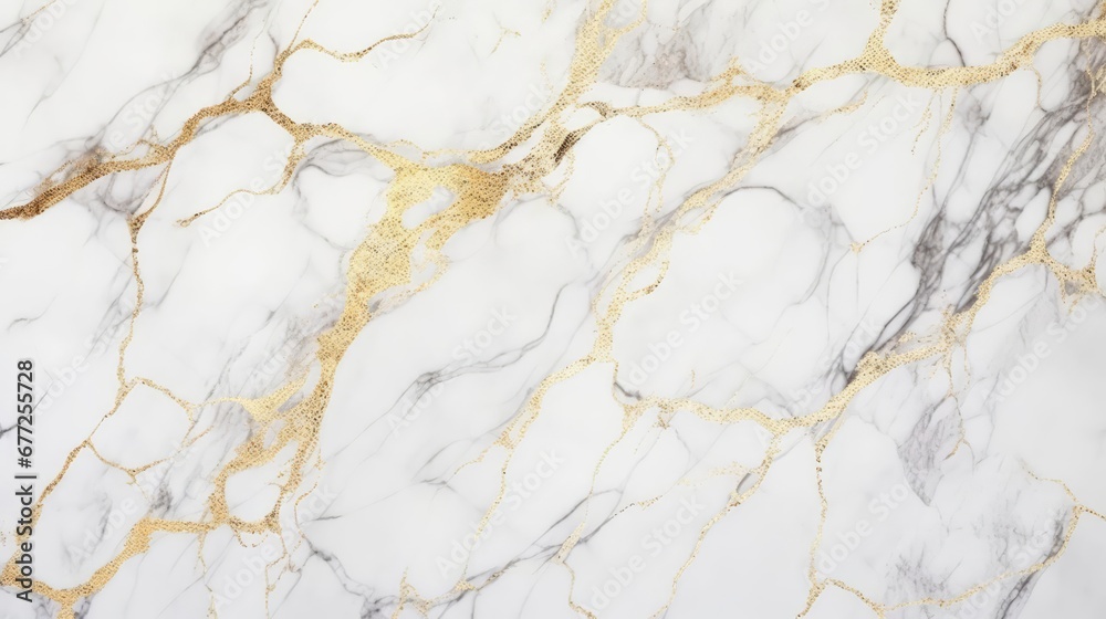 Wall mural white marble stone texture with gold and gray veins