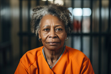 Fototapeta premium Generative AI portrait of criminal person trapped jailed wearing orange prison uniform