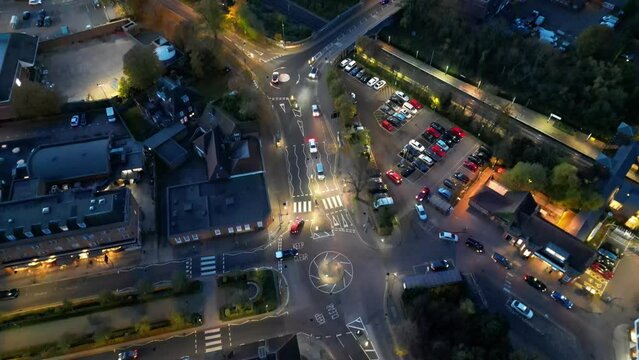 Most Beautiful High Angle Footage of Illuminated Letchworth Garden City of England UK. The Footage Captured with Drone's Camera on November 11th, 2023 at Just After Sunset