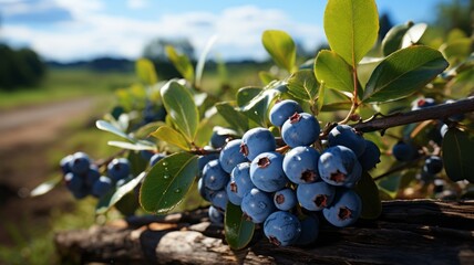 Blueberry close-up with leaf for healthy eating - obrazy, fototapety, plakaty