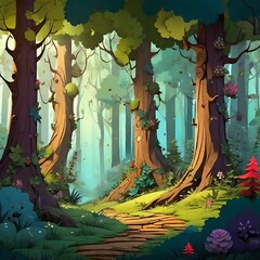Woodland Comic Background , Generated By AI