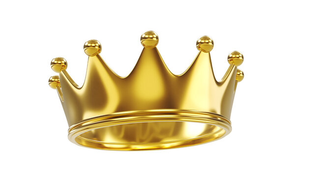 3D render of golden crown isolated on transparent background
