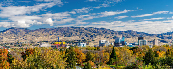 Boise city park and autumn skyline