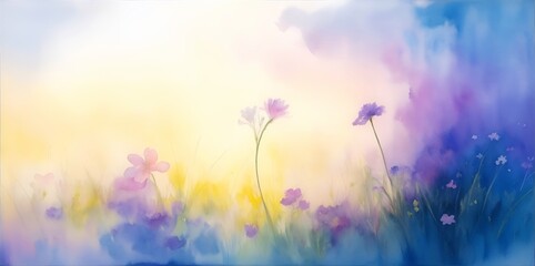 Fototapeta na wymiar Close-up meadow flowers. Watercolor style. AI generated illustration