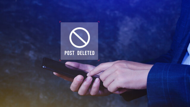 Uses a smartphone or mobile phone to use social media but the post has been deleted on a virtual screen, Find more internet search engine optimization.